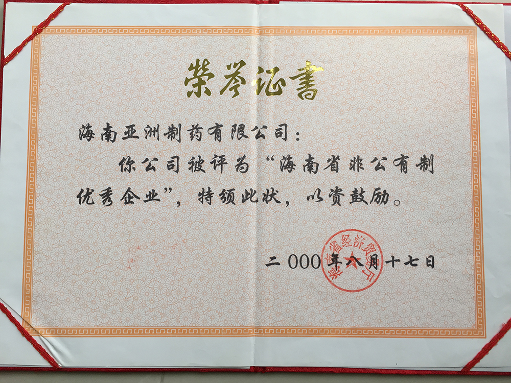 00年海南省非公有制优秀企业